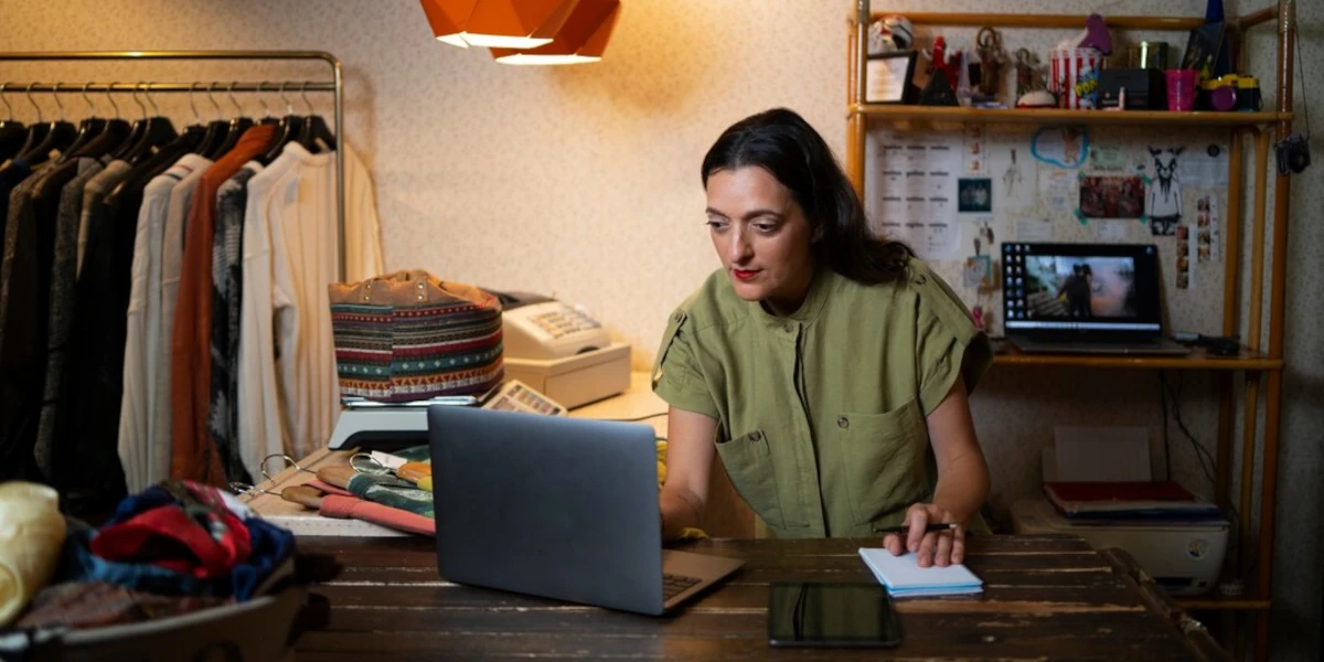 Woman working on laptop